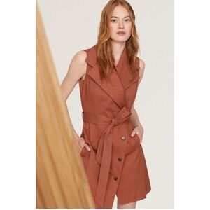 Toccin Brown Trench Wrap Dress Terracotta Mini Button Front Belted Womens Sz 16